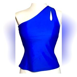 GSTQ Womens Athletic Tear Drop One Shoulder Top sz M Royal Blue